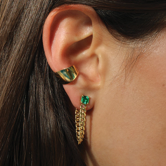 Emerald Front/Back Curb Chain Earrings