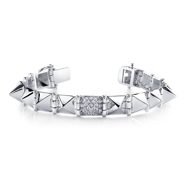 Lil Pump Iced 14k White Gold Silver Spike Bracelet Bangle Fashion Diamond