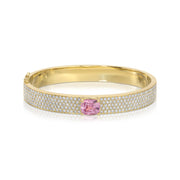 PAVE DIAMOND OVAL BRACELET WITH PINK SAPPHIRE CUSHION CENTER