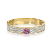 PAVE DIAMOND OVAL BRACELET WITH OVAL PINK SAPPHIRE CUSHION CENTER