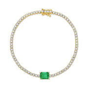 DIAMOND HEPBURN BRACELET WITH EMERALD CUT EMERALD CENTER