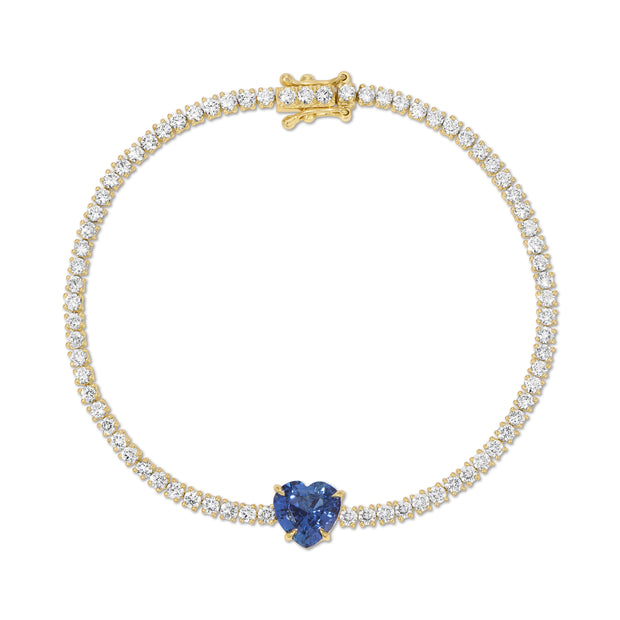 DIAMOND HEPBURN BRACELET WITH BLUE SAPPHIRE HEART CENTER