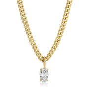 OVAL DIAMOND PENDANT ON BABY CURB CHAIN