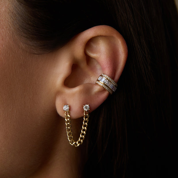 CUBAN LINK DOUBLE-PIERCING EARRING WITH ROUND DIAMONDS