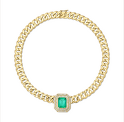 LARGE CUBAN LINK NECKLACE WITH EMERALD CUT EMERALD CENTER