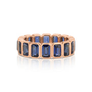 BEZELED EMERALD CUT BLUE SAPPHIRE RING