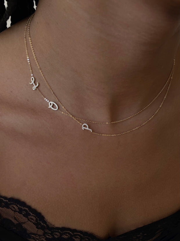 DOUBLE DIAMOND INITIAL NECKLACE