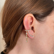 SINLGE ROW DIAMOND EAR CUFF WITH 3 PEAR AND ROUND DIAMOND DROPS