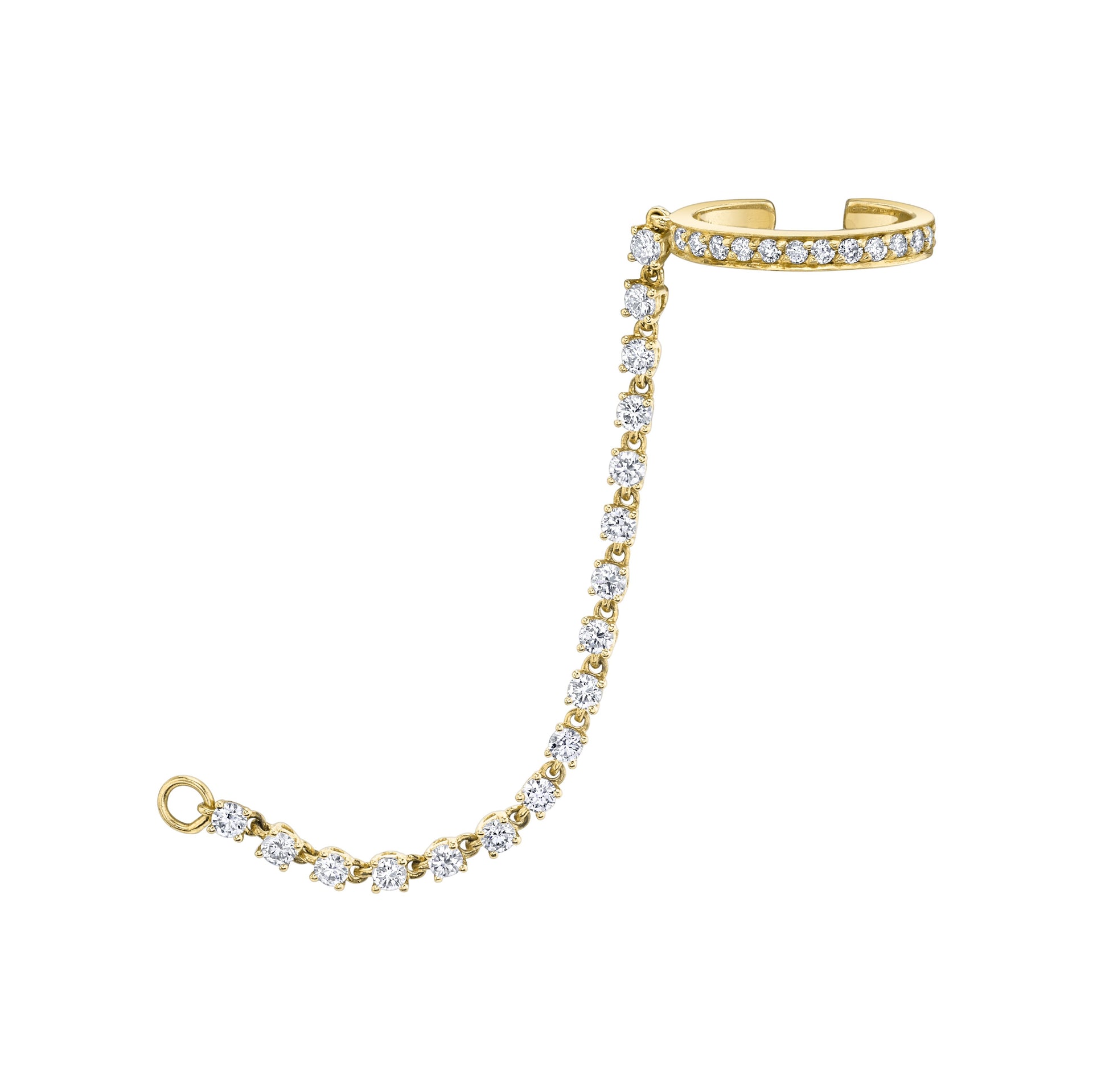  SINGLE ROW DIAMOND EAR CUFF WITH ROPE DIAMOND CHAIN