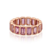 BEZELED EMERALD CUT PINK SAPPHIRE RING