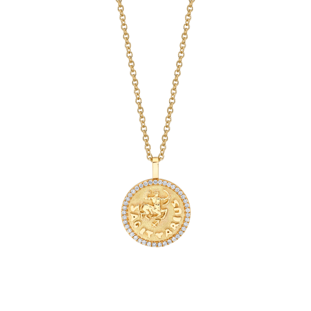 SMALL ZODIAC COIN PENDANT WITH DIAMOND FRAME – Anita Ko